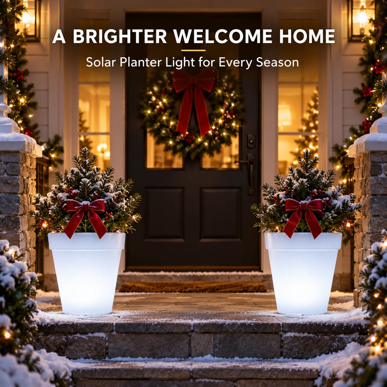 Solar Planter Light Outdoor, IP44 Water-Resistant Illuminated Flower Pot with Removable Inner Pot, Cool White LED Cordless Garden Decor for Patio, Porch, Yard and Christmas 10mah
