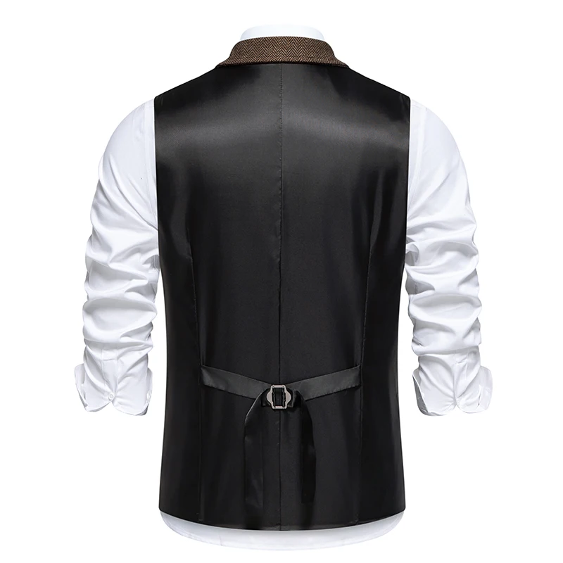 2024 Spring/summer New Men\'s Suit Vest with Herringbone Fabric Splicing Satin Single Breasted Fake Pocket Formal Vest