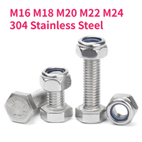 M16 M18 M20 M22 M24 A2-70 304 Stainless Steel Outside Hex Head Bolt External Hexagon Head Screw Nylon Insert Lock Nut Set