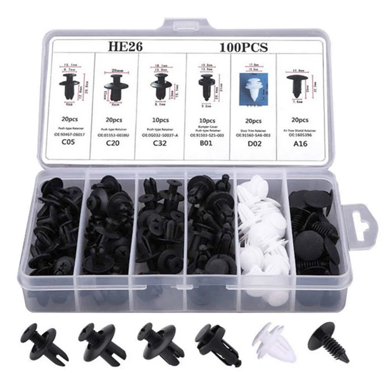 100pcs Mixed Car Plastic Clips Auto Fixing Door Closer Pin Removing Retainer Rivet Screws Disassembly Tools For Removal Products