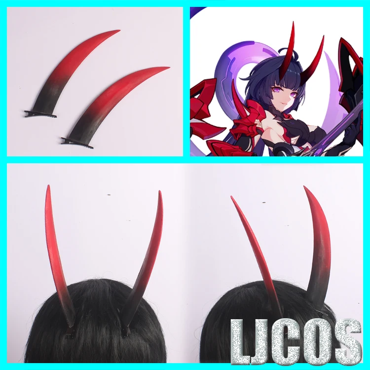 Anime Honkai Impact 3 Raiden Mei Halloween Devil Horns Barrettes Cosplay Hair Clip Headdress Costume Masquerade Party Cosplay