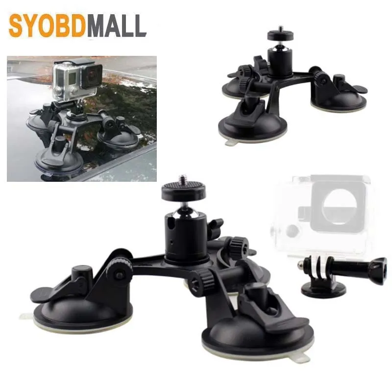 Triangle 7cm Base Suction Cup Bracket Windshield Glass DVR Holder with 1/4 Screw for Gopro Hero3/4/5 Car Dash Gps Sport Camera