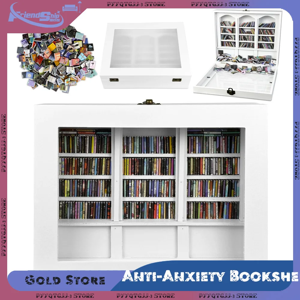 

Mini Library Anti-Anxiety Bookshelf Anxiety Stress Relief Gifts Office Desk Decor Shake Away Your Anxiety Wooden Room Ornament