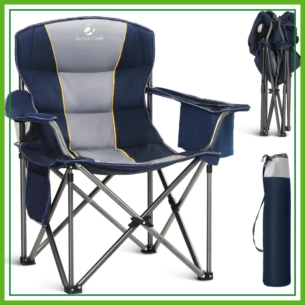 

Heavy Duty Oversized Folding Camping Chair 450LBS with Cooler Bag, Side Pocket & Cup Holder for Outdoor