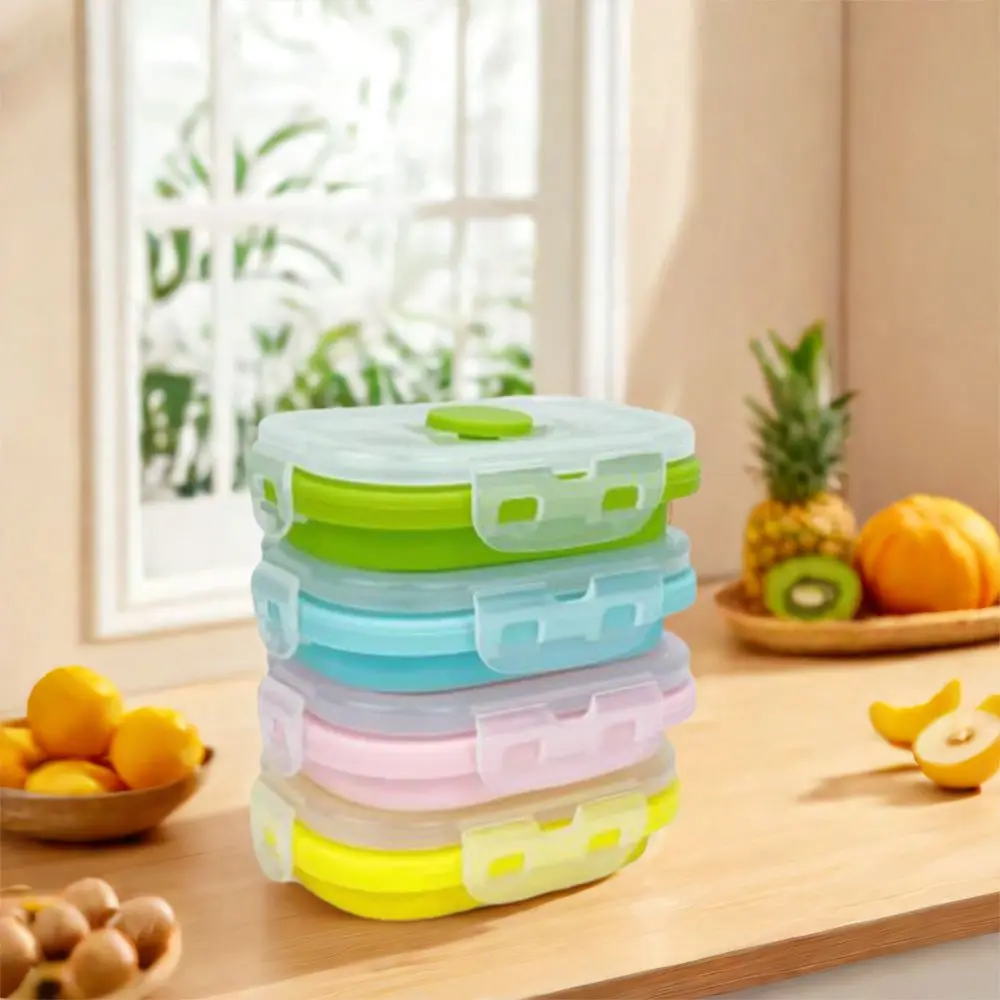 

4Pcs 150ml Silicone Food Storage Container Sealed Collapsible Food Fresh-Keeping Box Stackable Leakproof Kids Snack Container