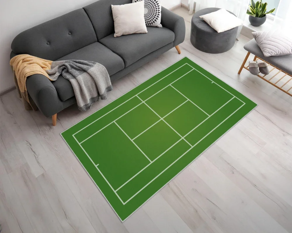 Teppich für Tennisplatz mit Grün-Braun-Blau-Optionen, perfektes Geschenk für Tennisliebhaber, Sport-Bodenmatte, Tennisplatzteppich in 3 Farben