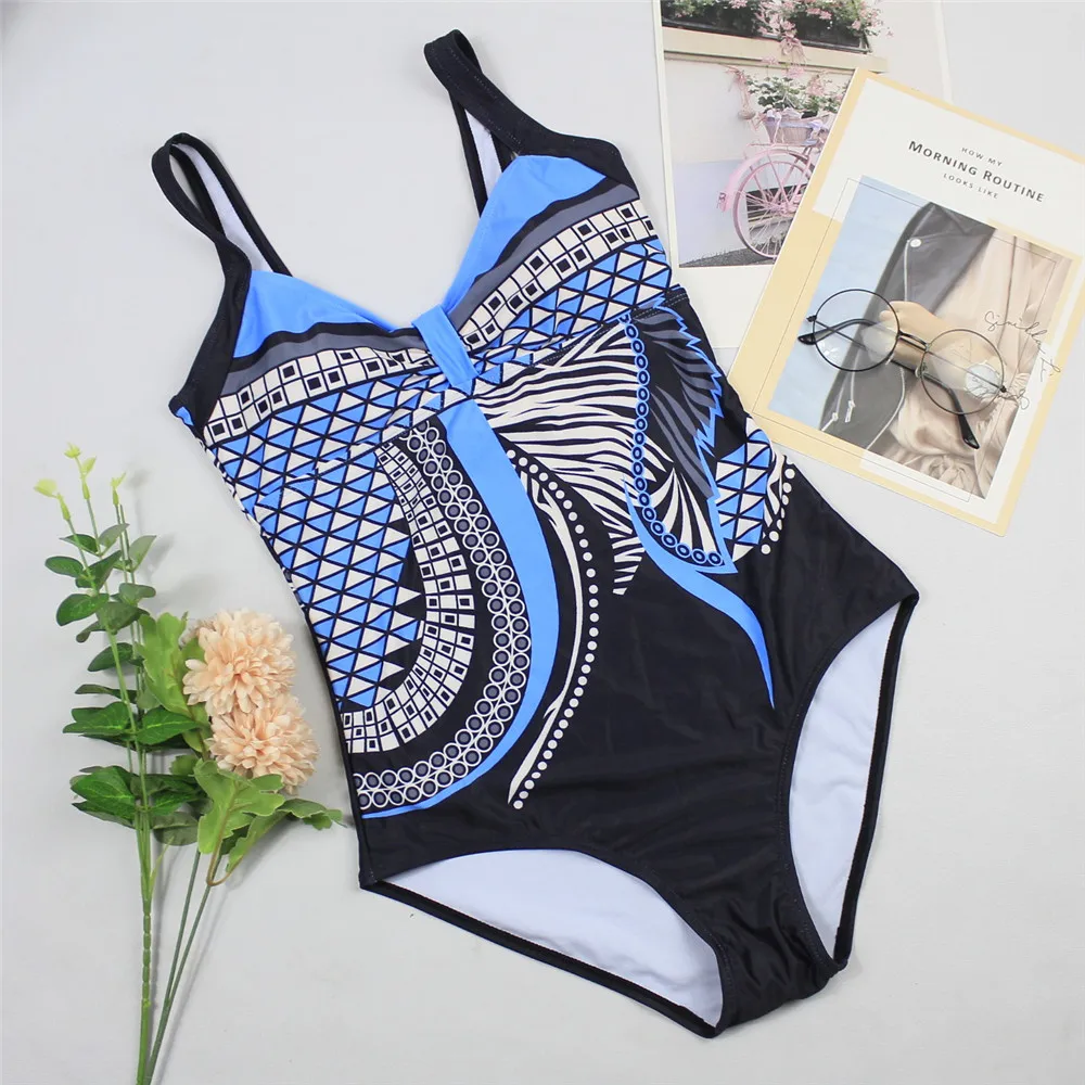 Women Swimsuit Vintage Printed Monokini Ladies One-piece Sexy Backless Swimwear Padded Bathing Suit Beachwear купальник женский