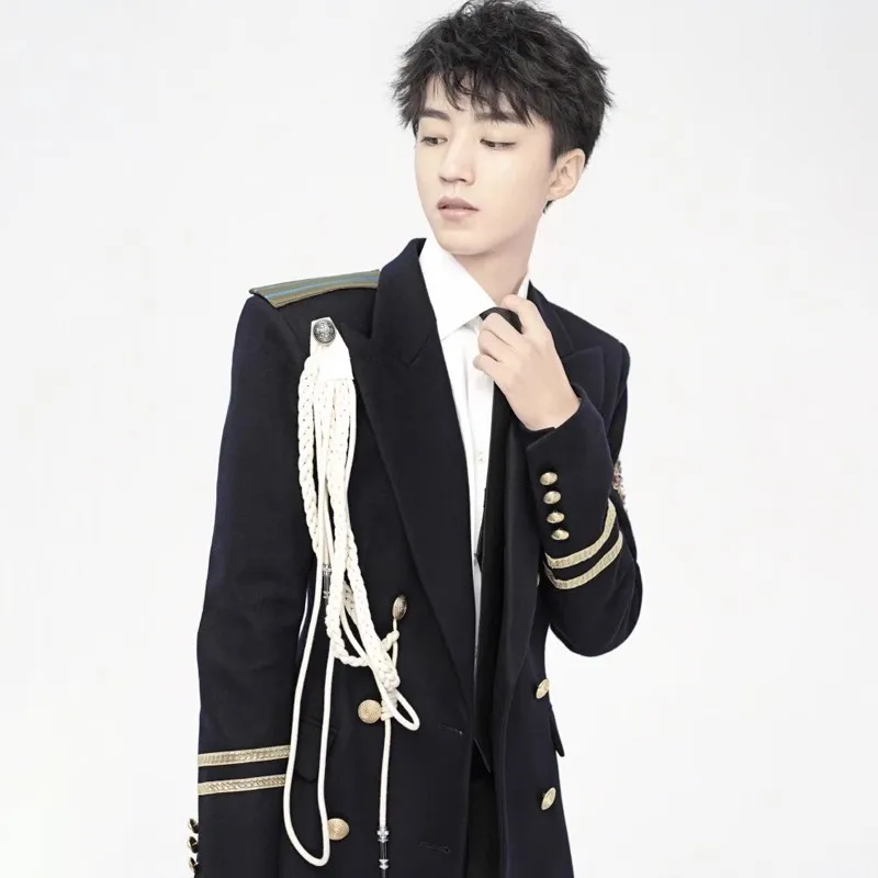 New Men's Korean Tassel Double Breasted Suit Coat Singer Stage Performance Costume Dance Show Clothing Host Captain's Jacket