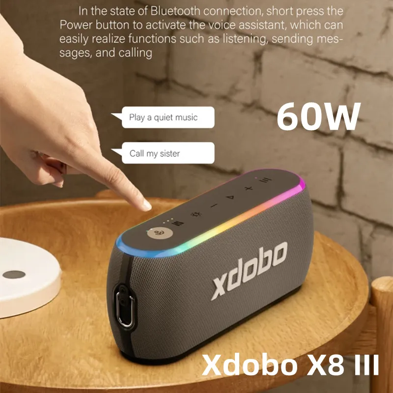 

Xdobo X8III 60 Вт Bluetooth-динамик Открытый портативный беспроводной динамик IPX7 Водонепроницаемый стерео MP3-плеер с ультра низкими басами TWS