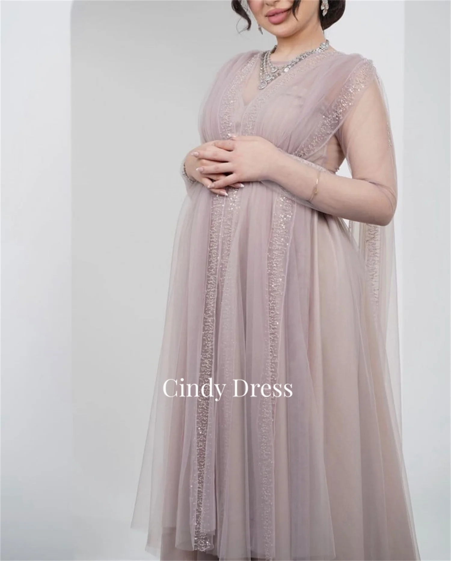 Wedding Guest Dresses Customized Women Mesh Woman\'s Evening Dress Pink Party Elegant Luxury Celebrity Pregnant Bead Embroidery