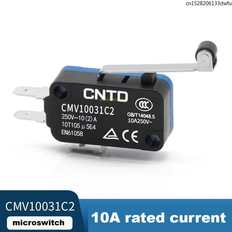 

CNTD Электрический небольшой микроходовой концевой выключатель CMV10-031C2 Самосброс 10A Ролик CMV103D Пробка