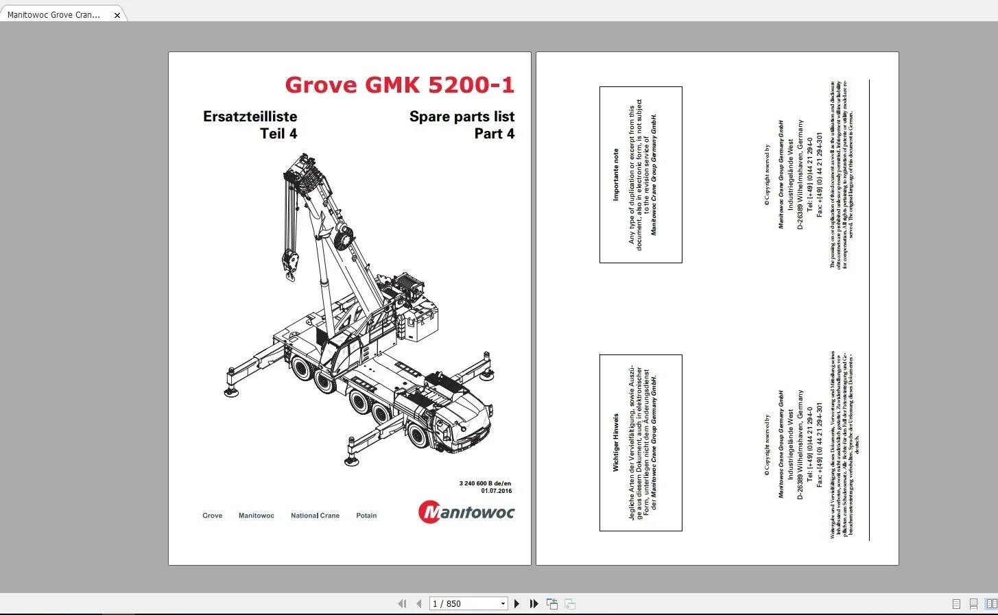 AutoEPC Manitowoc Grove Cranes All Models Updated [01.2021] Spart Parts Manual German PDF DVD