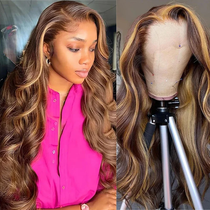 30 40 Inch 4/27 Highlight 13x4 13x6 HD Transparent Lace Front Wig Body Wave Ombre Colored  Human Hair Honey Blonde Ombre Wigs