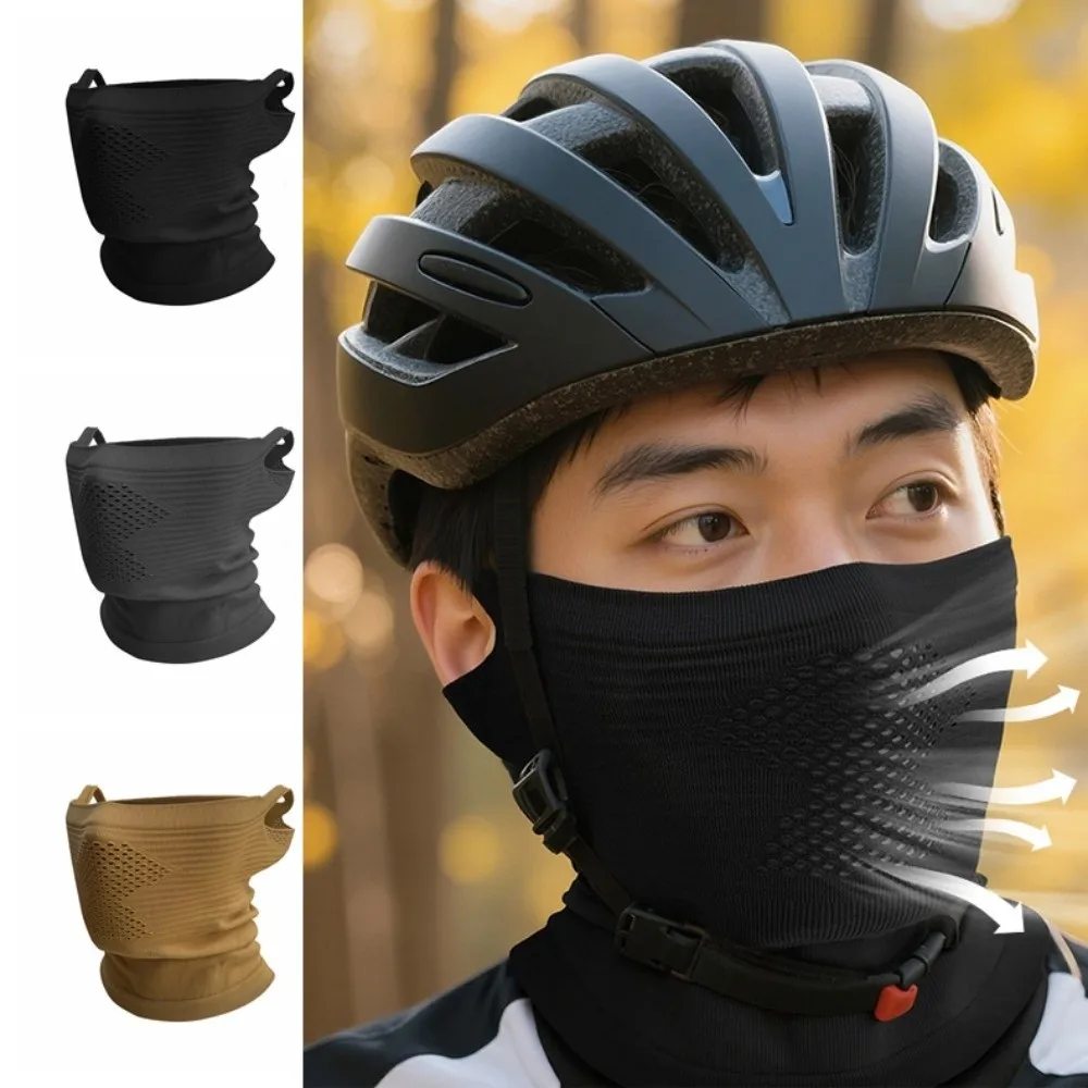 

Thin Neck Protection Warm Riding Mask Hollow Mesh Breathable Warm Face Cover Solid Color Windproof Cycling Face Mask Sports