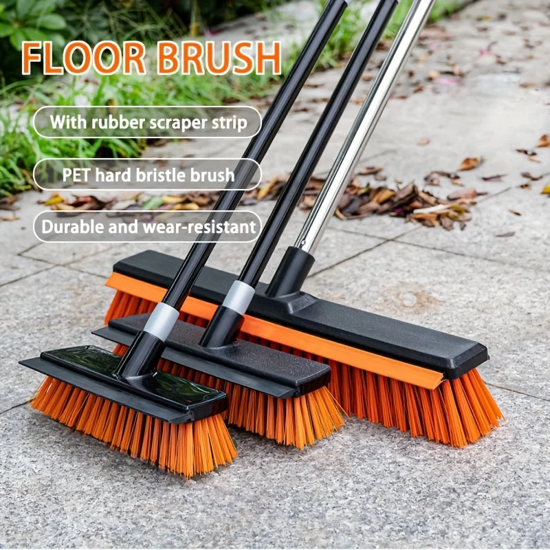 

Heavy-Duty Outdoor Floor Cleaning Brush with Water-Scraping System & Stiff Bristles - Stainless /Plastic Suitable for Patios, Decks, Driveways,, Concrete Floors, Hard- Broom for and Commercial Use
