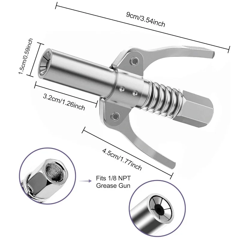 Heavy Duty Grease Gun Coupler Quick Release 1/8 NPT 10000 PSI Two Press Easy Push Grease Fitting Connector