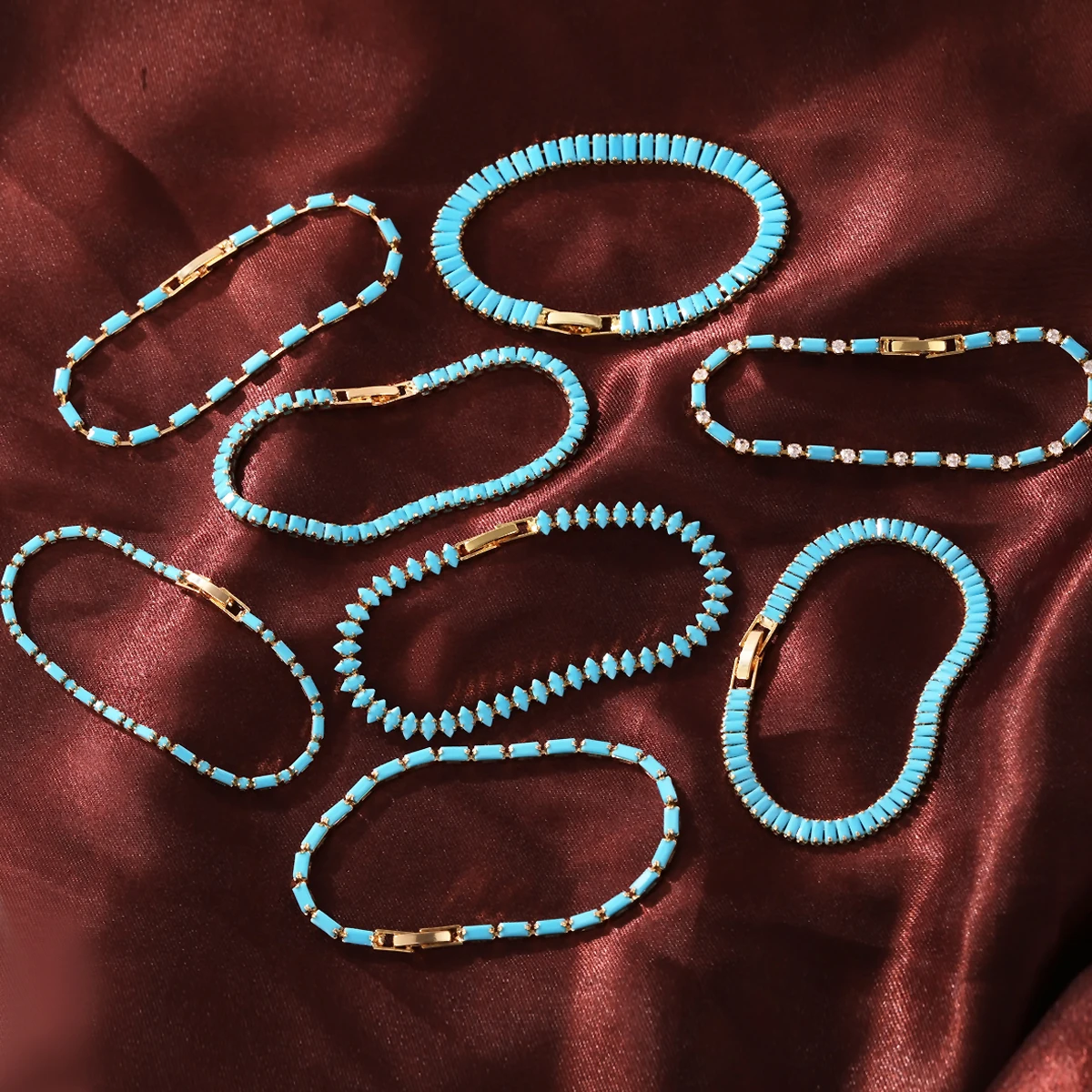 Natural Stone Blue Turquoise Bracelets 18K Gold Plated Brace