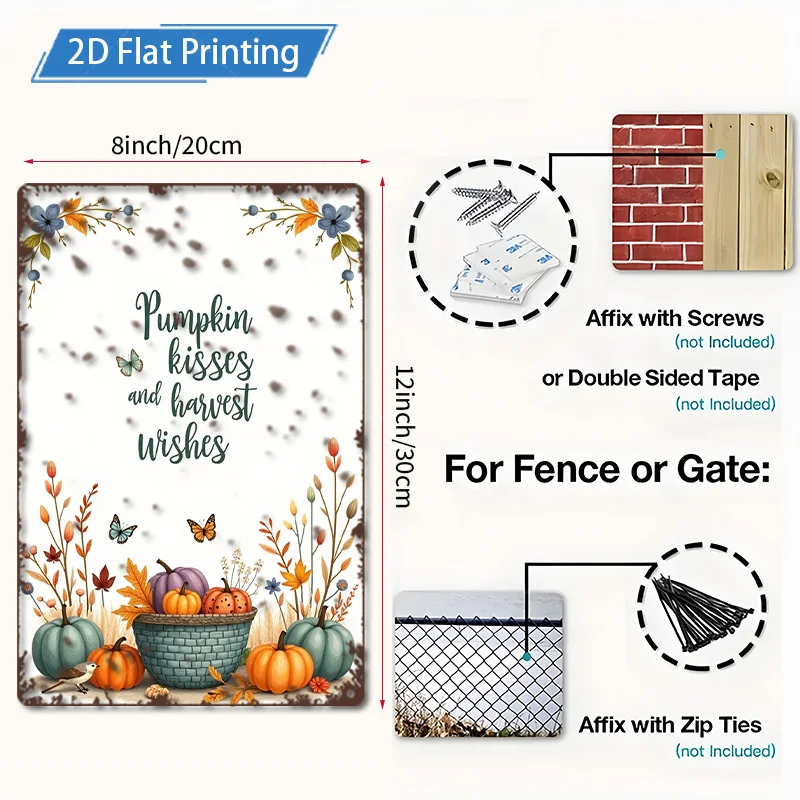 Panneau métallique 8x12 pouces, 1 pièce, "pays de la récolte d'automne, panneau métallique avec citrouilles et fleurs pour décoration de ferme"