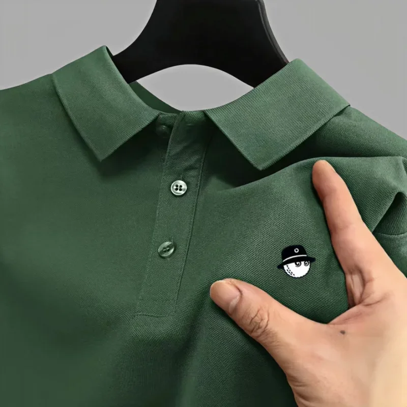 Herren Golf-Poloshirt mit kurzen Ärmeln, besticktes Oberteil, Sommer, neue einfarbige Polokragen-T-Shirts, bequem für den täglichen Freizeitgebrauch. – Detail 9
