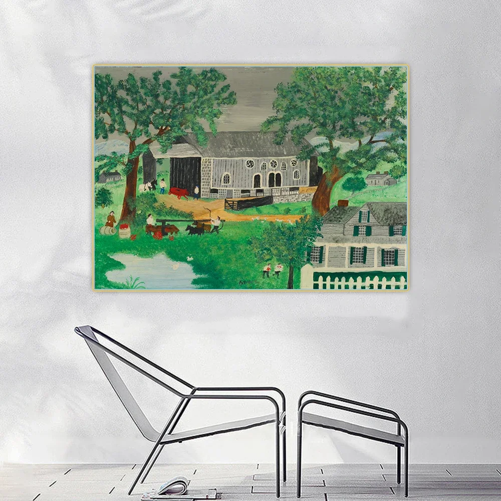 Anna Mary Robertson Grandma Moses《Pennsyvania Barn》Canvas Oil Painting Art Aesthetic Picture Wall Hanging Decor Home Decoration