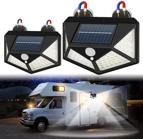 

Яркие 100-светодиодные магнитные солнечные светильники для автодомов с датчиком движения – водонепроницаемые и простые в установке (2 шт.)