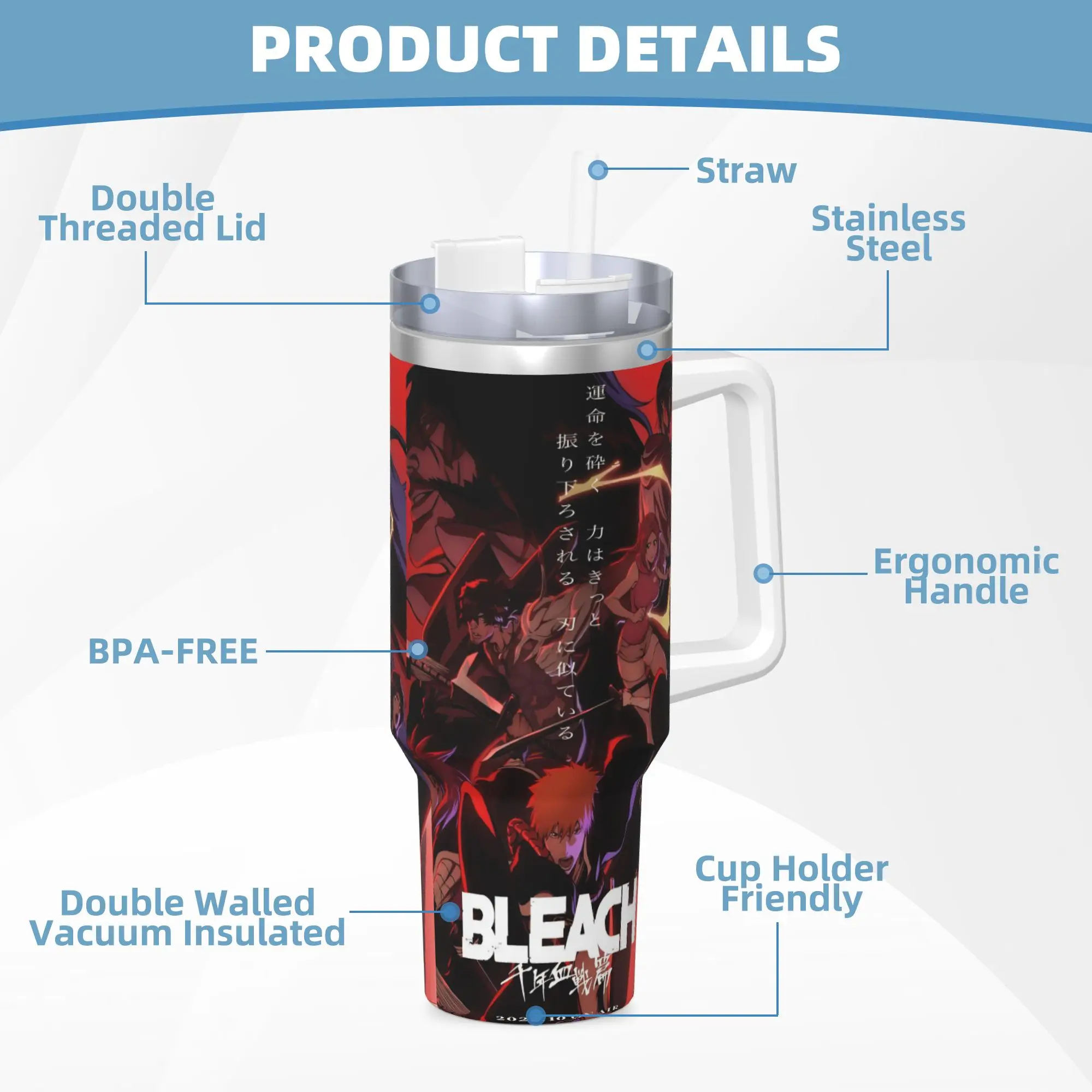 بليتش أنيمي برمجة بهلوان المشروبات الساخنة زجاجة ماء مانعة للتسرب الفولاذ المقاوم للصدأ كوب حراري الرسم القيادة أكواب السيارة #5