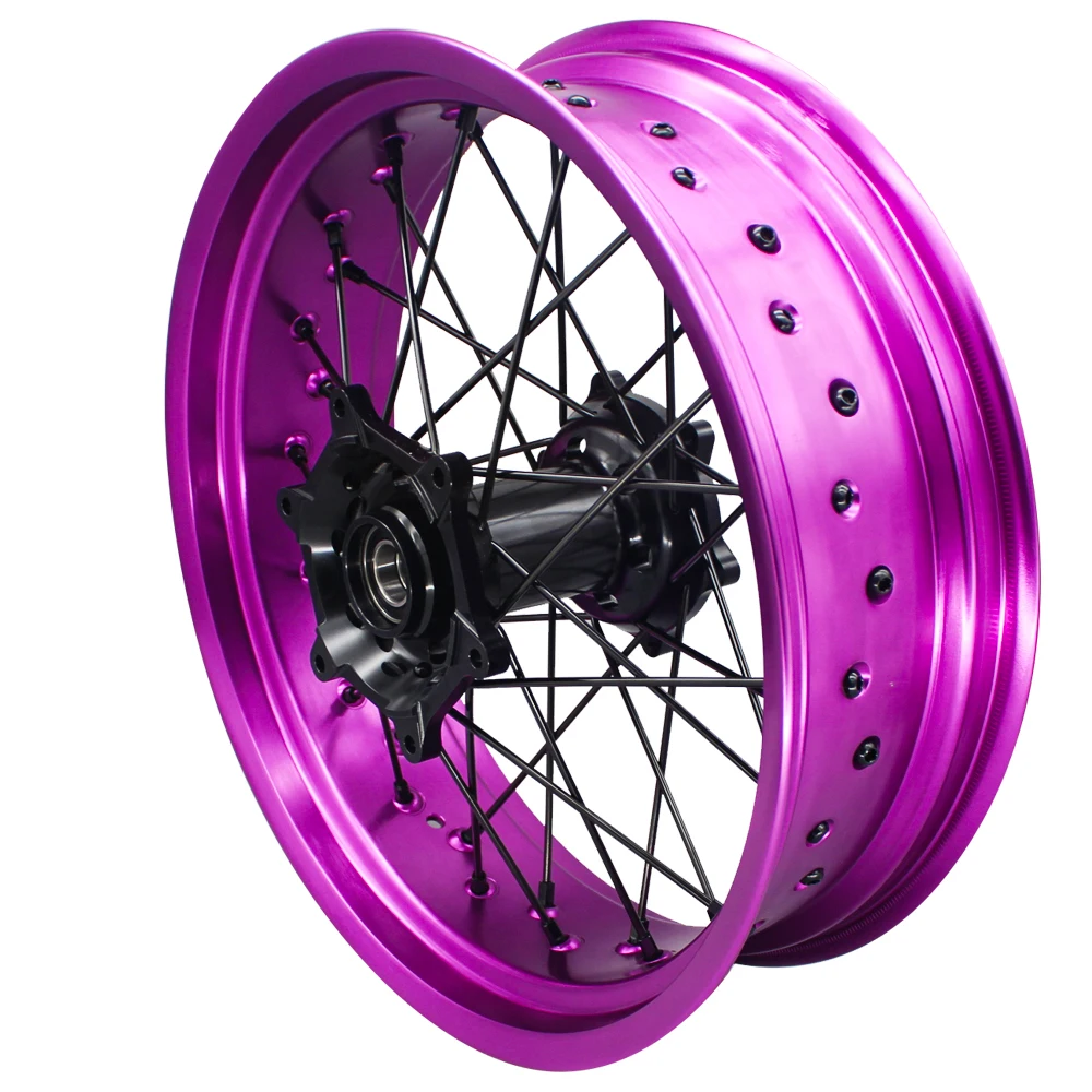 EXC 125 250 400 500 17 بوصة حافة أرجوانية محور أسود متوافق مع عجلات Super Moto مجموعة عجلات الدراجة النارية لـ KTM