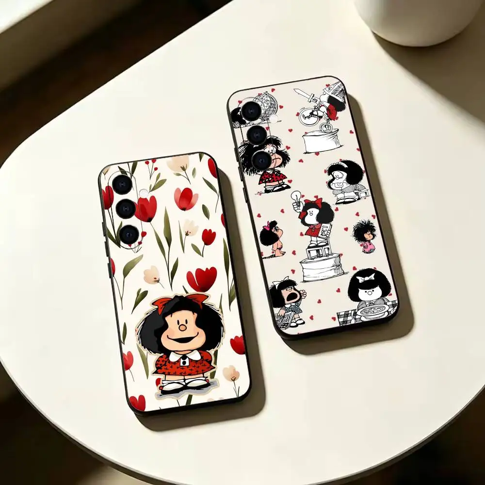 Cute M-Mafalda  Black Soft Silicone Phone Case for Samsung Galaxy A73, A42, A72, A70, A53, A52, A51