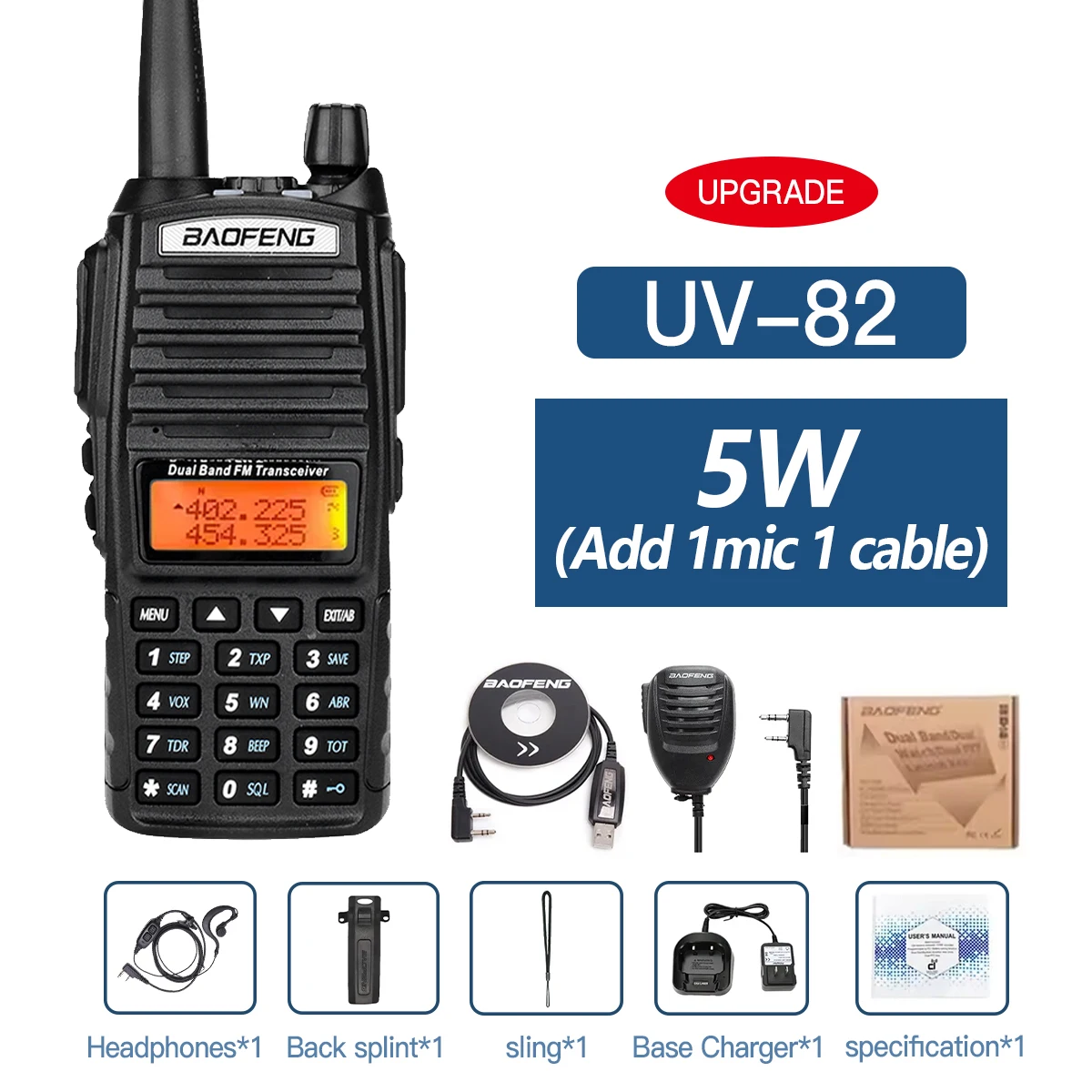 Baofeng UV-82 Dual PTT Walkie Talkie High Power 5W/8W EU82X Dual Band VHF UHF FM Amateur Radio Stati 10KM Lange Ham CB Radio