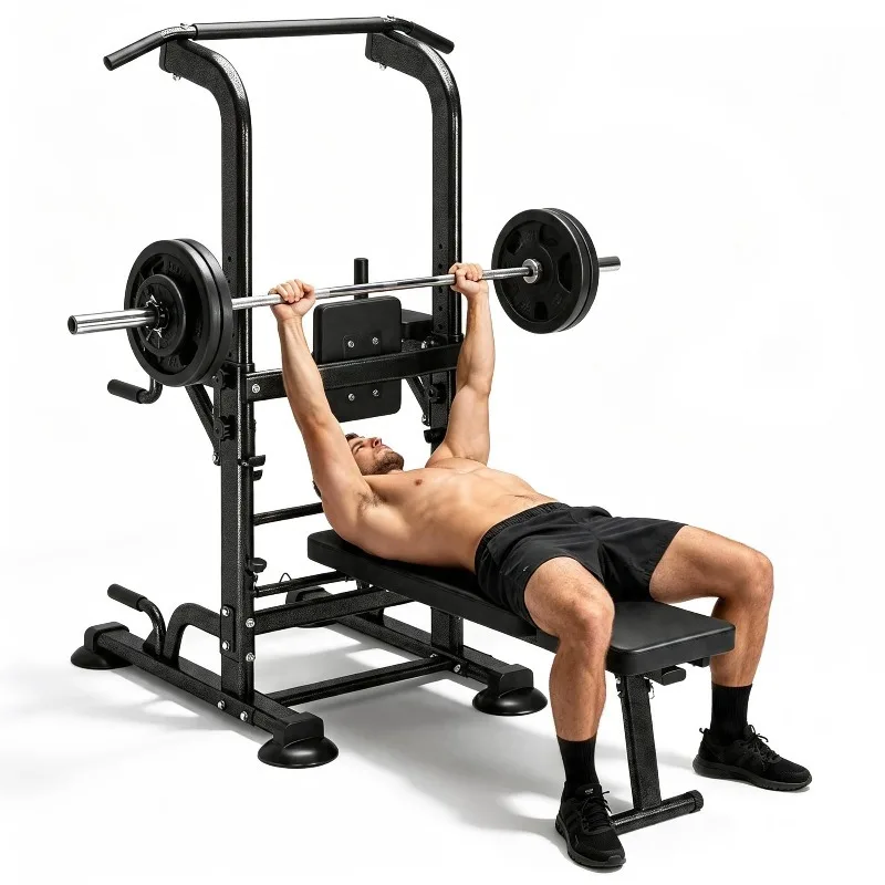 Power Tower with Folding Bench, Height Adjustable Pull Up Tower