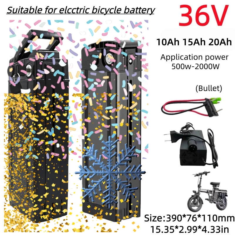 36V Silver Fish Type Folding E‑Bike Lithium Battery Pack 21700 Lithium‑Ion Cells 10Ah 15Ah 20Ah Internal BMS Safety Circuit