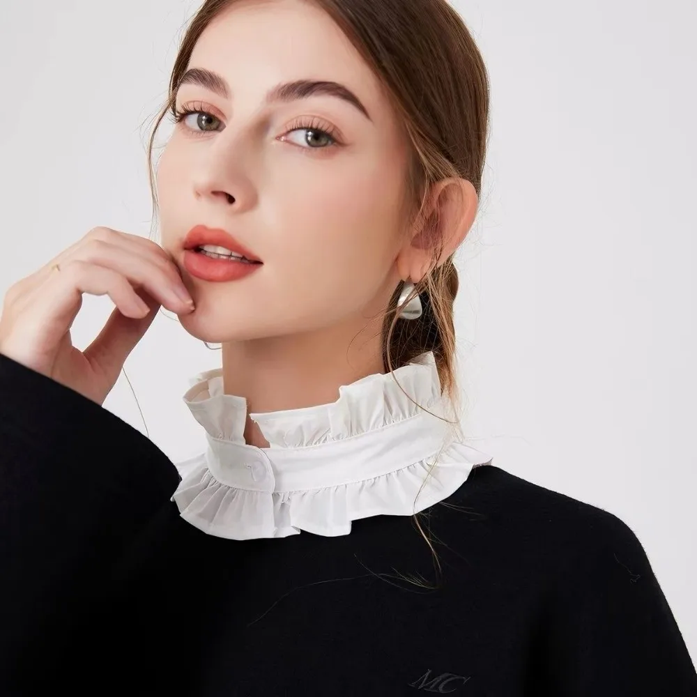 Pleated Ruffled Detachable Collar Polyester Black White False Blouse Collar Stand Collar Soft Lightweight Decorative Neck Ruff