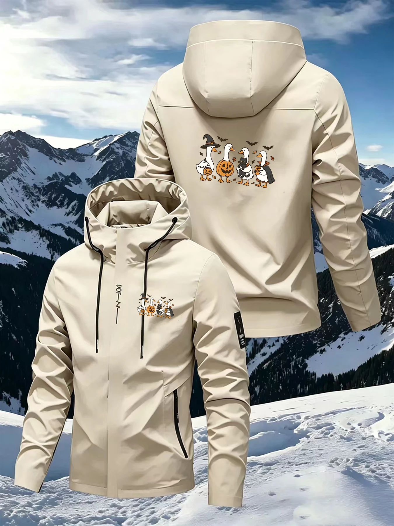 Men's casual jacket with Halloween print design, versatile for outdoor activities in spring, autumn, and winter for couples