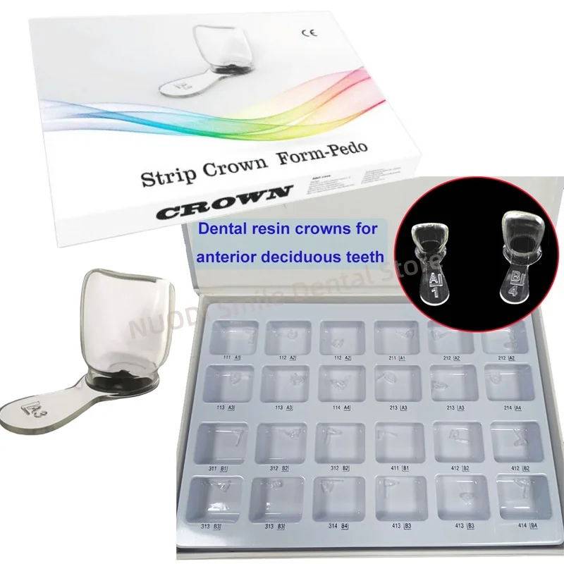 120Pcs Composite Resin Dental Kids Primary Crowns for Front Teeth Pediatric Deciduous Clear Strip Crown Pedo Form Teeth Crowns