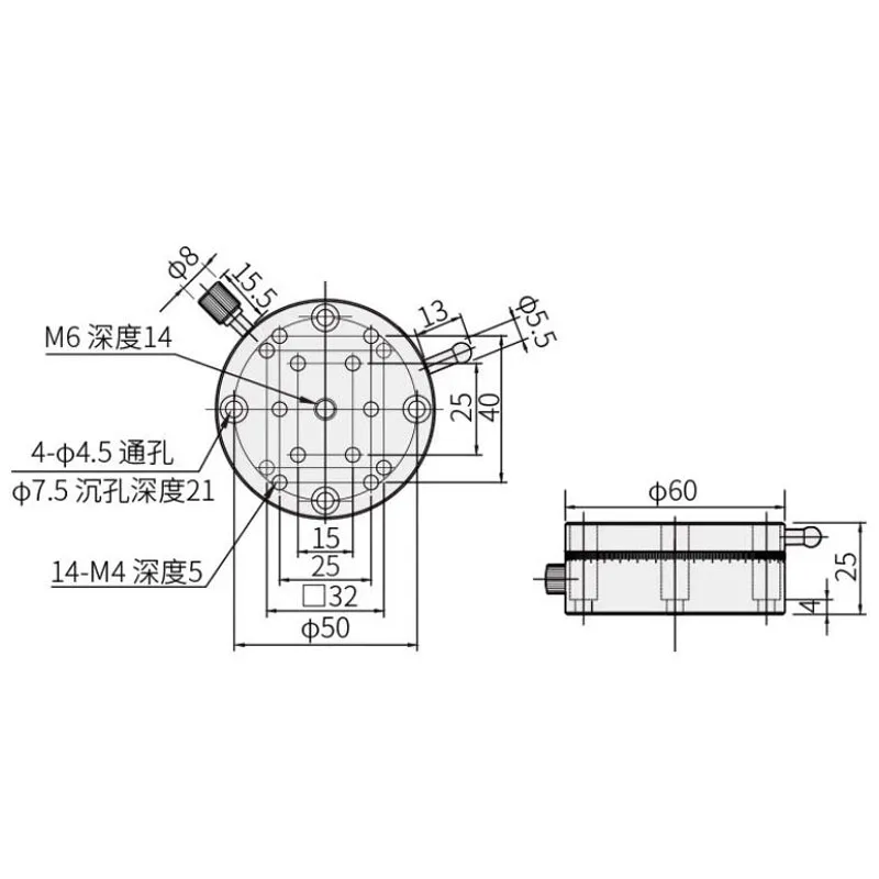 Precision Displacement Worktable, 360° Fine-Adjustment Optical Sliding Table，REG60 R-Axis Manual Rotary Stage
