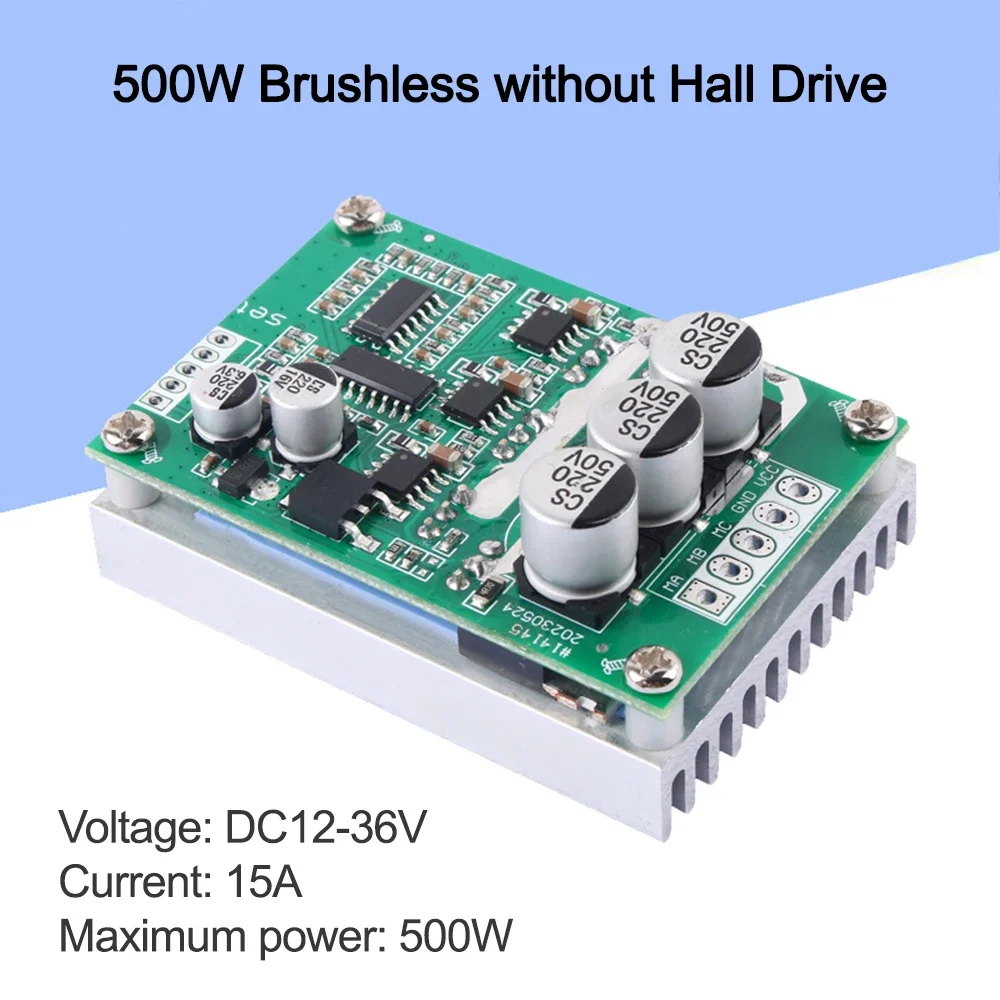 500W 15A Brushless No Hall Motor Driver Board DC12-36V Speed Control Forward Reverse High Power Controller Motor Driver Module