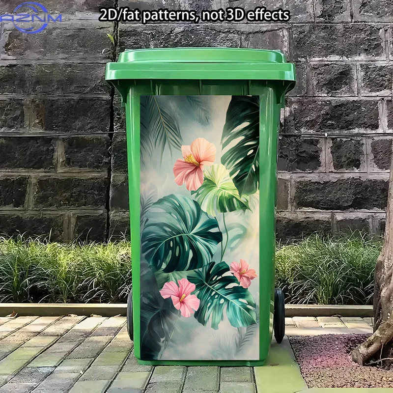 Misty Ambiance Stickers Decoration, Large Green Leaves Stickers, Modern Trash Can Stickers, Abstract Trash Can Sticker, Pink H