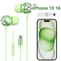 IPhone 15 için Pro Max USB tip C 3.5mm kulak içi HiFi müzik kablolu kulaklıklar Samsung Galaxy S24 23 22 21 Ultra Xiaomi kulaklık