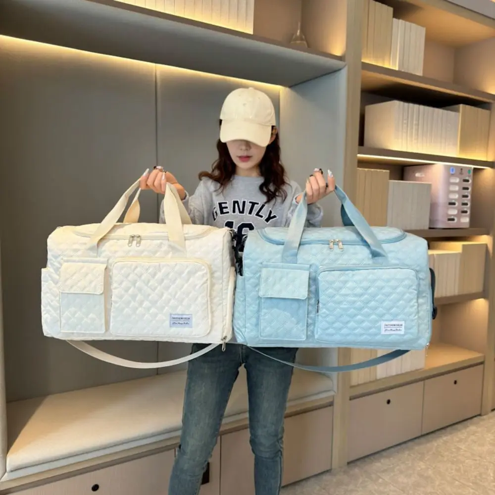 

Portable Oxford Travel Duffel Bag Foldable Short Distance Travel Luggage Bag Solid Color Sturdy Large Capacity Handbag Trip
