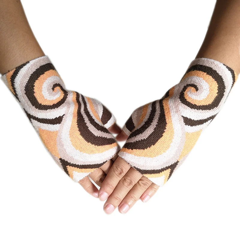 جديد أزياء الفتيات INS اليدوية المرأة المطرزة الدافئة محبوك دوامة الجاكار الصوفية الشتاء أصابع قفازات #1