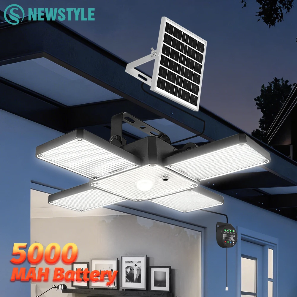 Solar Shed Light with 5,000 mAh Battery Capacity Pull String 268LED 4 Lighting Modes IP65 Waterproof Outdoor Solar Pendant Light