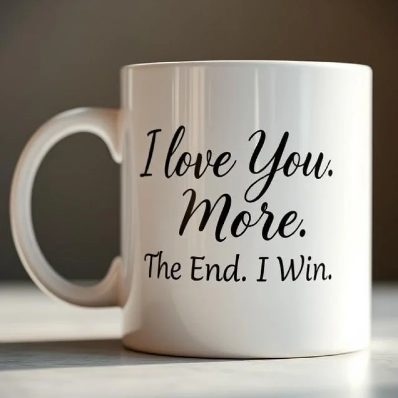 

Couples Coffee Mug - I Love You More - "The End I Win" Design - Funny Romantic Gift - Valentine's Day