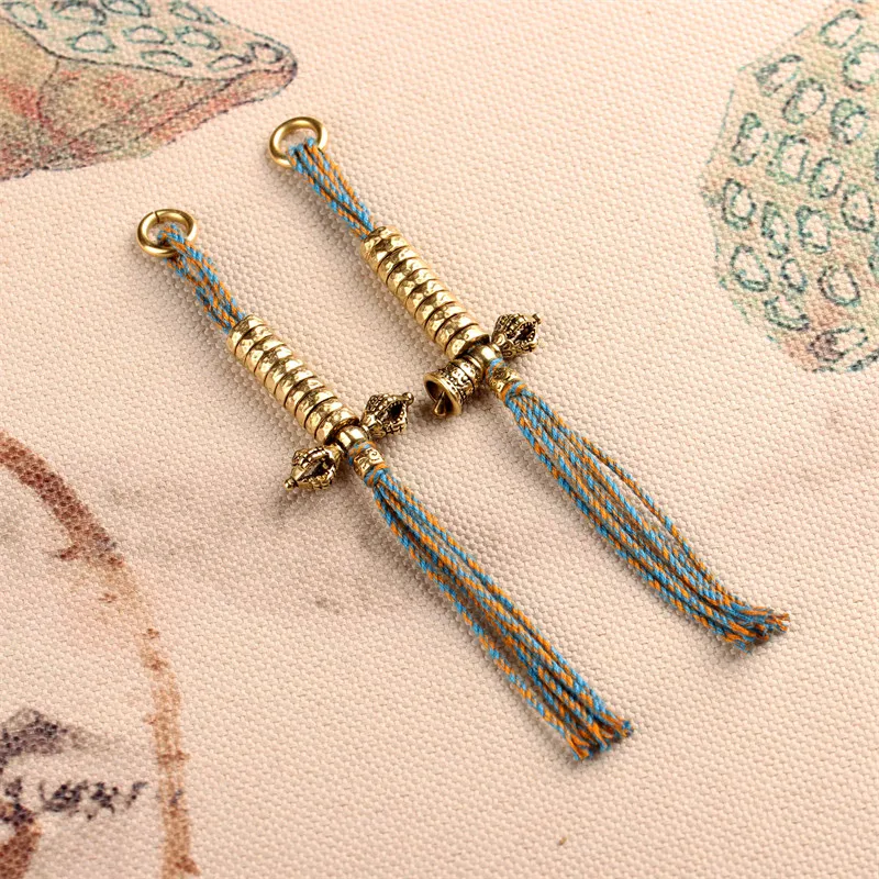 

Tibetan Brass Tassel Side Hanging Counter for Vajra Star Moon Rudraksha Pixin Beads Small Medium Unisex Handmade Daily Wear Gift