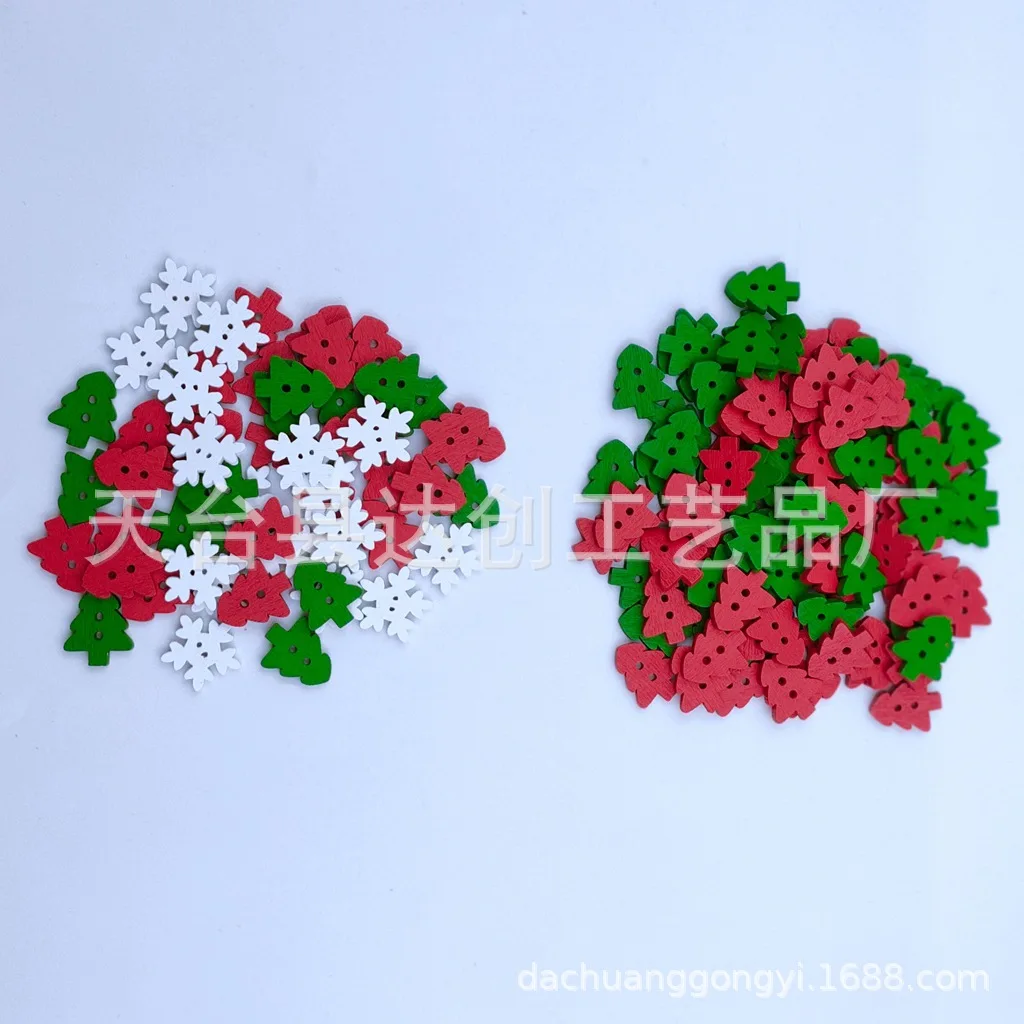 18 mm doe-het-zelf kerstversieringsknopen, rode en groene serie kerst gemengde kerst houten knopen