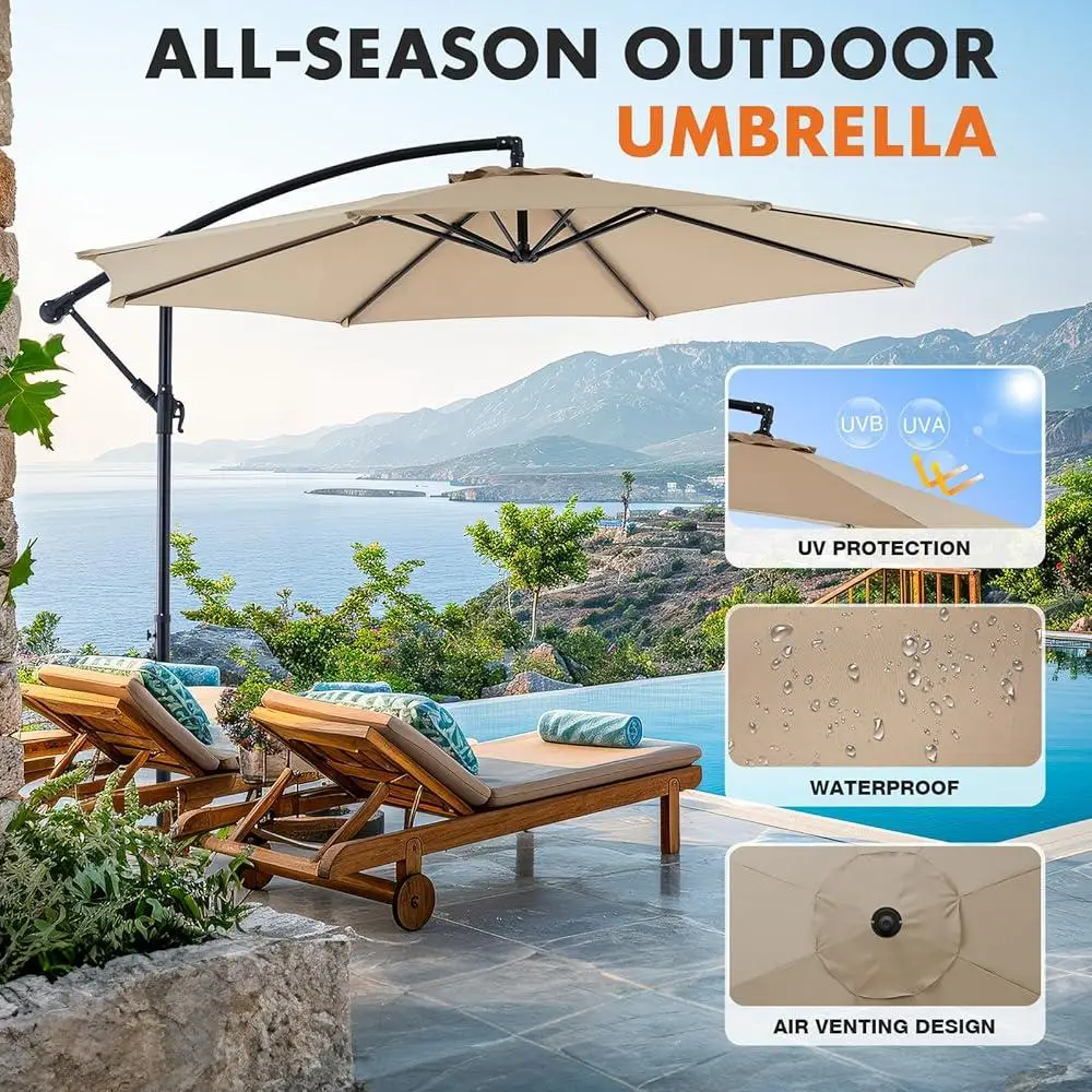 9.8ft إزاحة مظلة فناء تنفيس في الهواء الطلق مظلة ناتئ مقاوم للماء مقاومة للأشعة فوق البنفسجية سهلة الميل قابل للتعديل الظل حديقة بركة