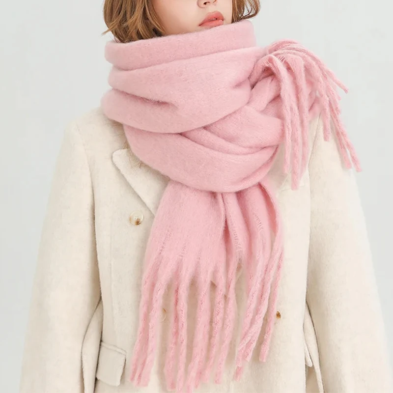 

Winter Scarf for Women Cashmere Warm Solid Pashmina Blanket Wraps Female Thick Soft Bufanda Big Tassel Shawl Long Poncho Echarpe