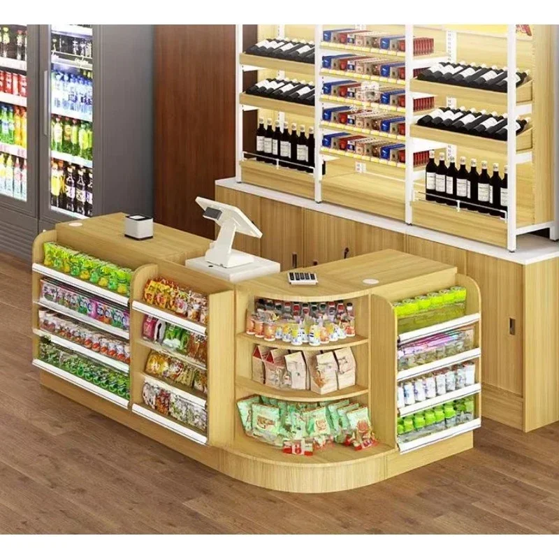 

Supermarket Convenience Store Pharmacy Maternal and Child Cashier Counter Simple Modern Wood Arc Corner Small Bar Counter