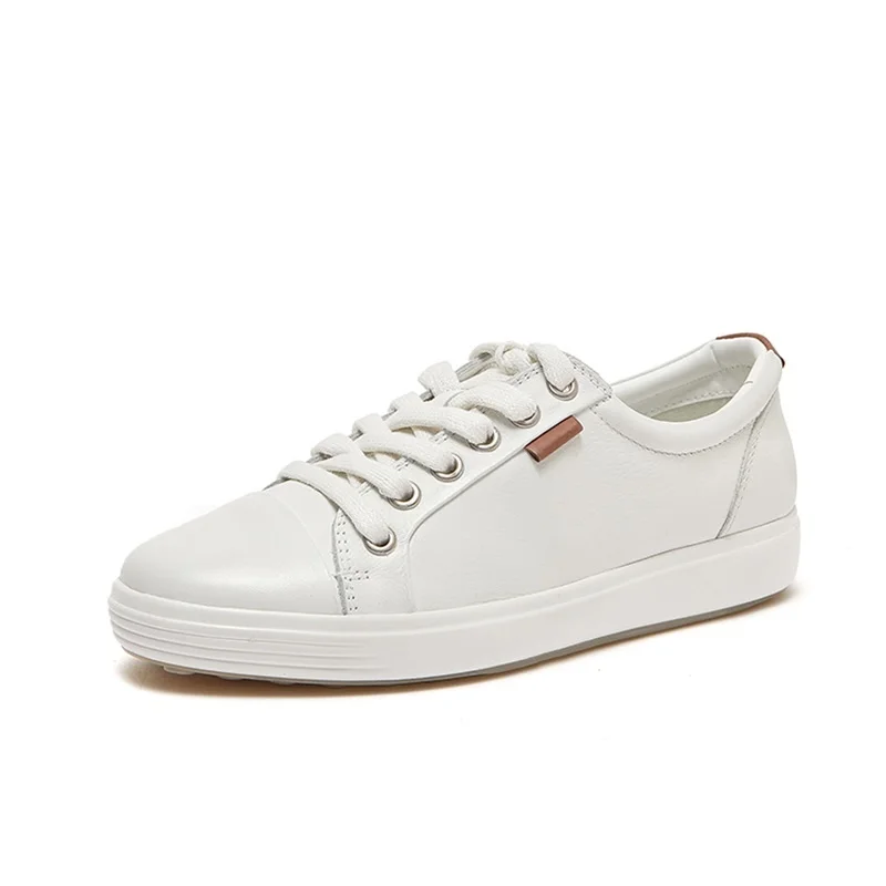 أحذية مصممة للسيدات من جلد البقر، أحذية بيضاء مريحة من الجلد الناعم سهلة الارتداء كاجوال مسطحة من الأسفل ومنخفضة من تصميم الدنماركي #2