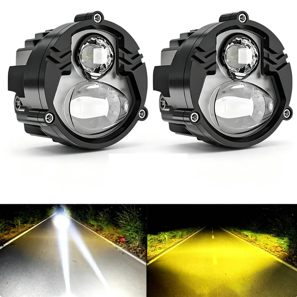 3 Inch Work Light White Yellow Dual Color Bi Lens Motorcycle LED Fog Light Offroad Driving Lamp For Truck SUV ATV UTV Motorcycle