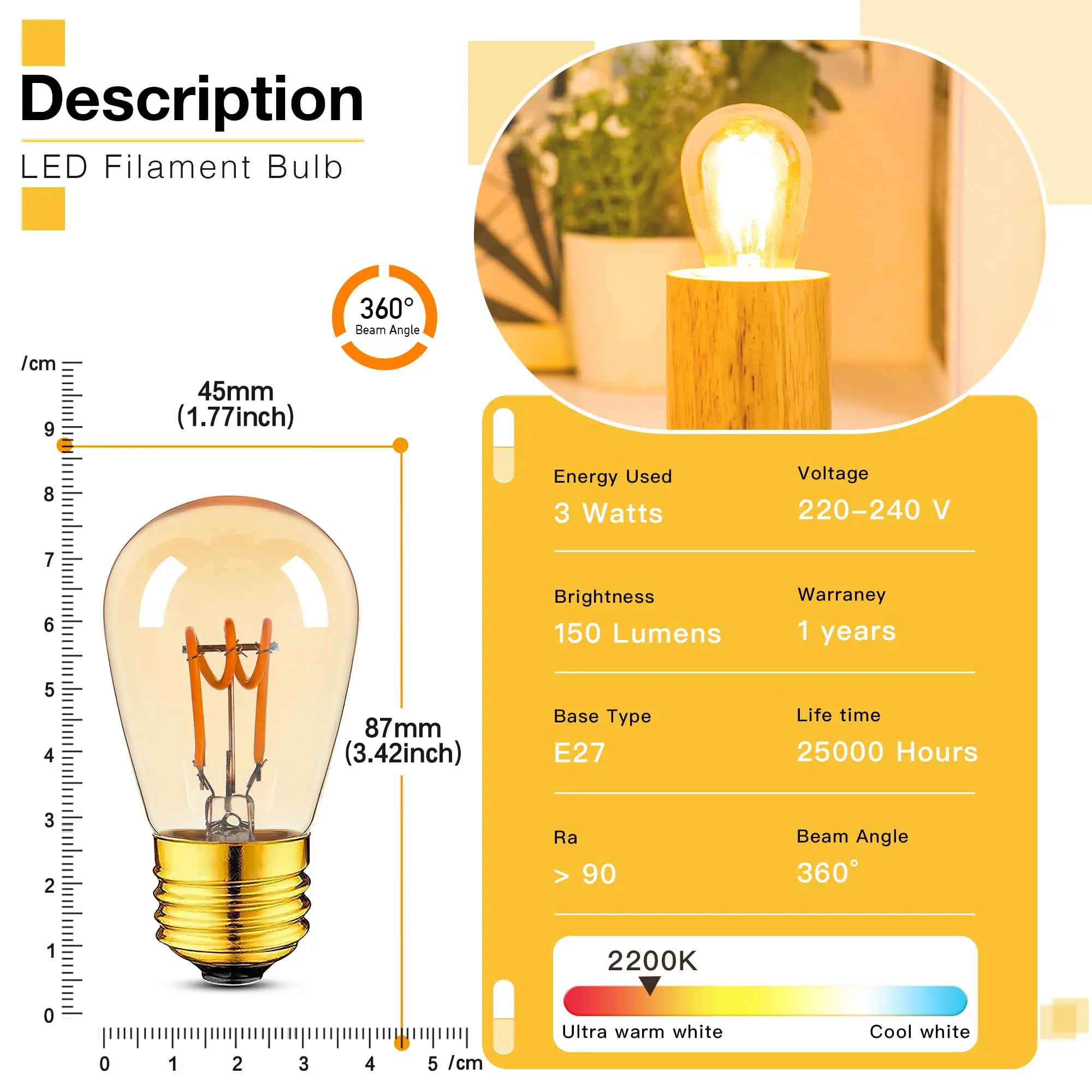 Retro Led Edison Lamp E27 3W Goud Spiraal Filament St45 Dimbare Vintage Led Gloeilamp S14 Decoratieve Gloeilamp Licht Ampul